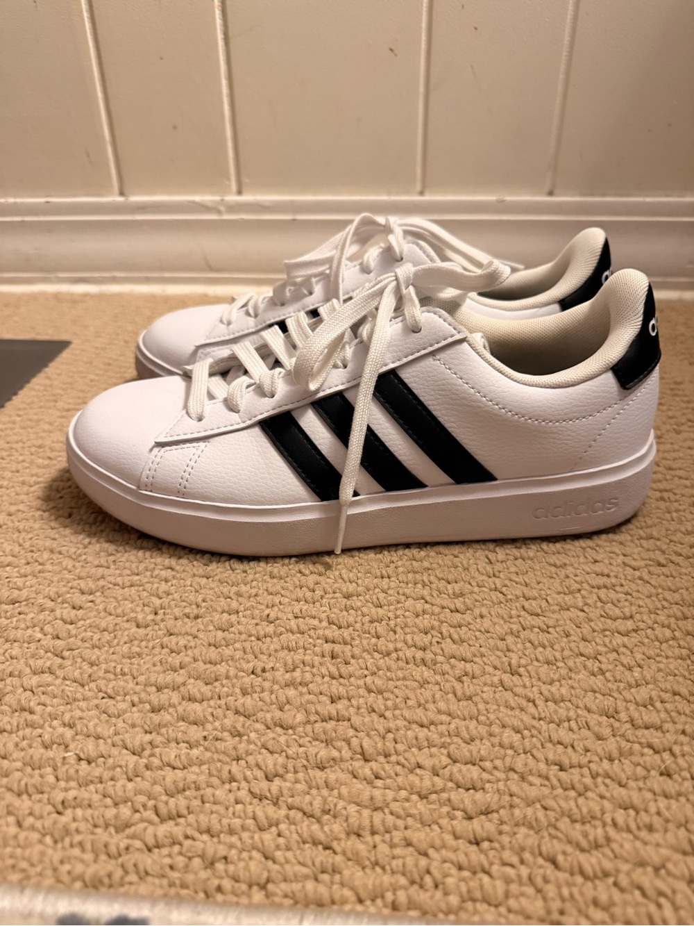 Adidas White Sneakers with Black Stripes Low-Top